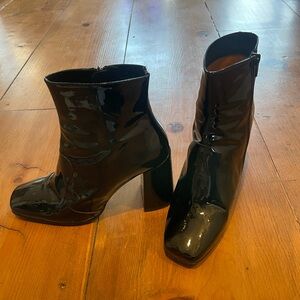 Mellow Yellow Black Patent Leather Ankle Boots